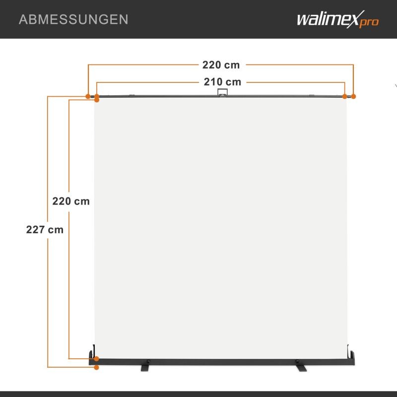 Walimex pro rullattava taustaseinä valkoinen 210 x 220 cm, kuljetuslaatikolla