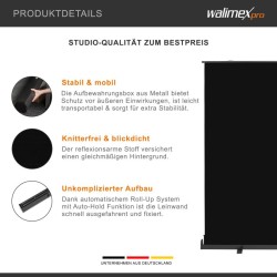 Walimex pro Rullattava taustajärjestelmä musta 210 x 220 cm, kuljetuslaatikolla