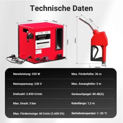 Diesel- ja lämmitysöljypumppu 60 l/min 230V 550W, itseimevä, seinäasennus, automaattinen katkaisupistooli