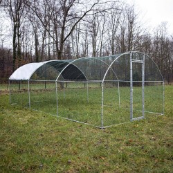 Fudajo XXL ulkoaitaus 6 x 3 x 2 m aurinkokatoksella sinkitty teräs pieneläimille ja siipikarjalle