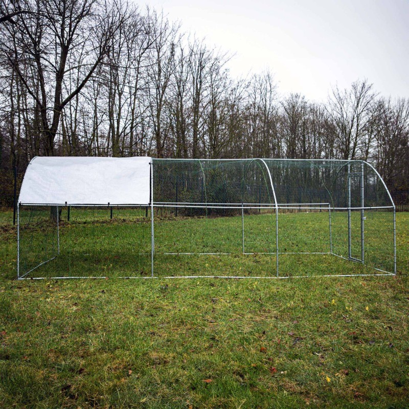 Fudajo XXL-ulkoaitaus 6 x 3 x 2 m aurinkokatoksella, sinkitty teräs, pieneläimille ja siipikarjalle