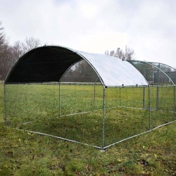 Fudajo XXL-ulkoaitaus 6 x 3 x 2 m aurinkokatoksella, sinkitty teräs, pieneläimille ja siipikarjalle