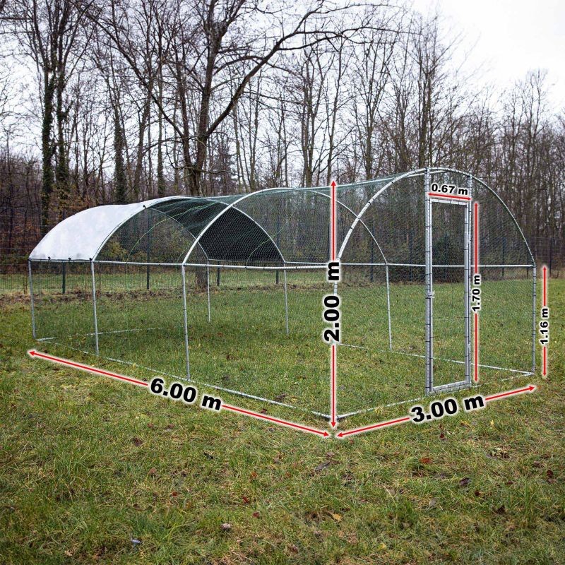 Fudajo XXL-ulkoaitaus 6 x 3 x 2 m aurinkokatoksella, sinkitty teräs, pieneläimille ja siipikarjalle