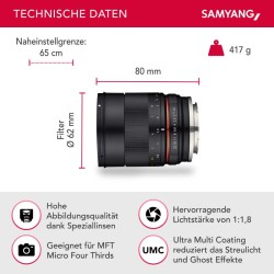 Samyang 85mm f/1.8 ED UMC CS MFT manuaalinen objektiivi