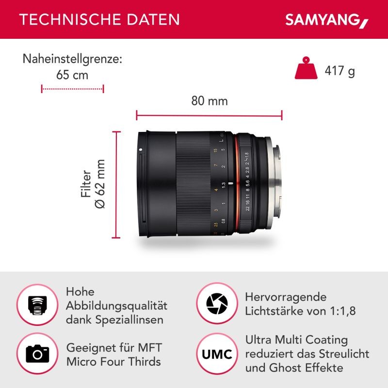 Samyang 85mm f/1.8 ED UMC CS MFT manuaalinen objektiivi