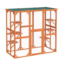 Ulkohäkkisetti kissoille 168 x 82 x 166,5 cm, 6 tasoa, kuusipuu, bitumikatto, ruskea