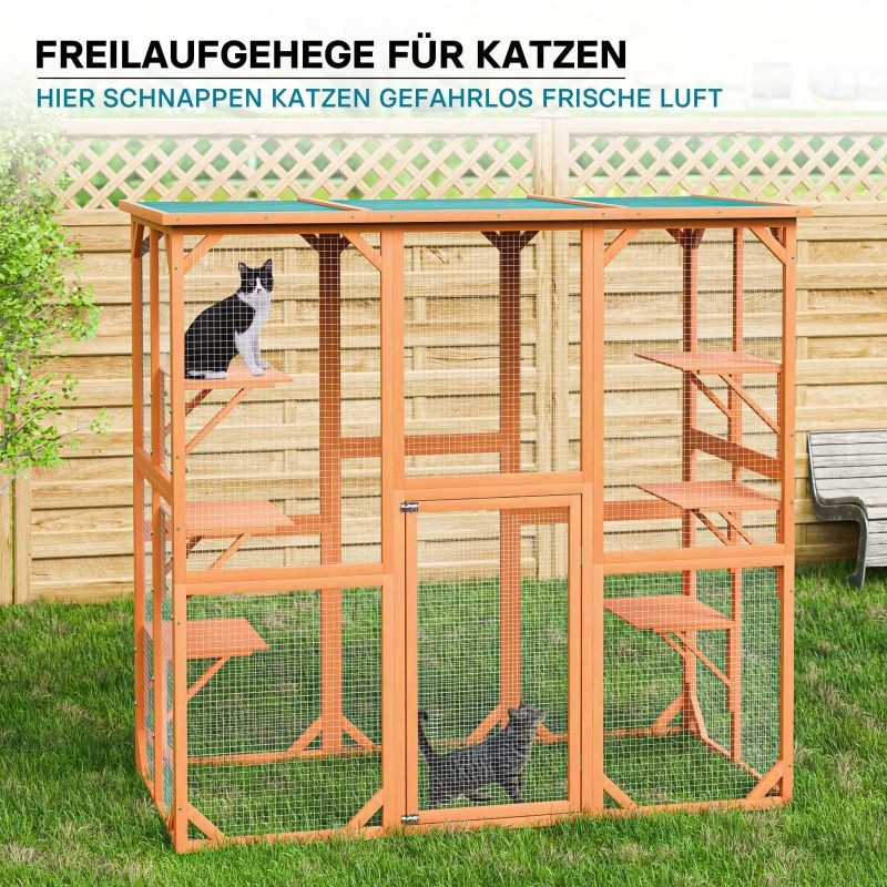 Ulkohäkkisetti kissoille 168 x 82 x 166,5 cm, 6 tasoa, kuusipuu, bitumikatto, ruskea