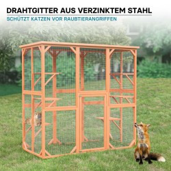 Ulkohäkkisetti kissoille 168 x 82 x 166,5 cm, 6 tasoa, kuusipuu, bitumikatto, ruskea