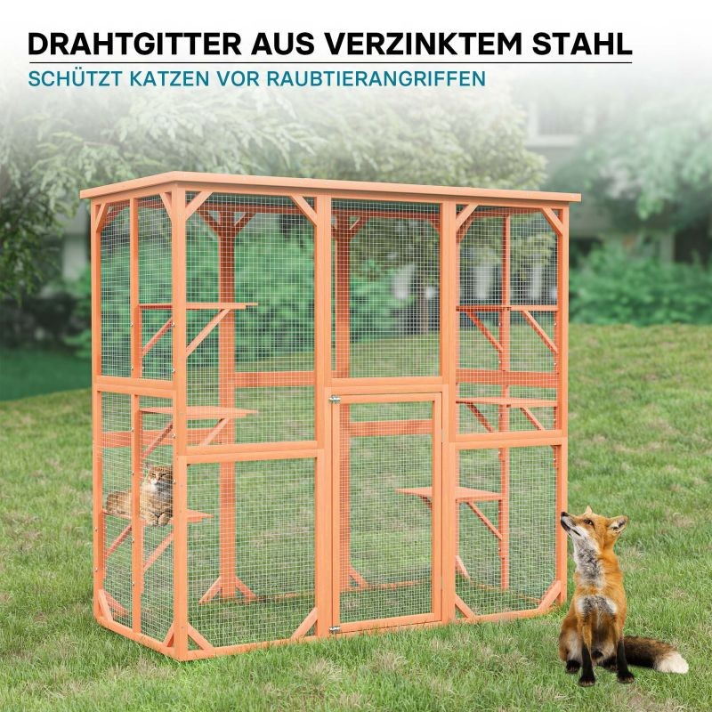Ulkohäkkisetti kissoille 168 x 82 x 166,5 cm, 6 tasoa, kuusipuu, bitumikatto, ruskea
