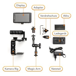Walimex pro Advanced Movie Set -kuvausetti, Aptaris Universal XL MkII -häkki ja 4K IPS -monitori