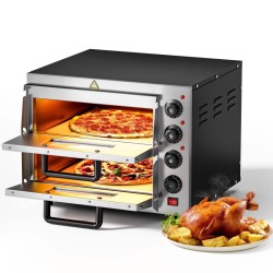 Sähköinen pizzauuni 3000 W kaksitasoinen kordierittikivellä ruostumaton teräs