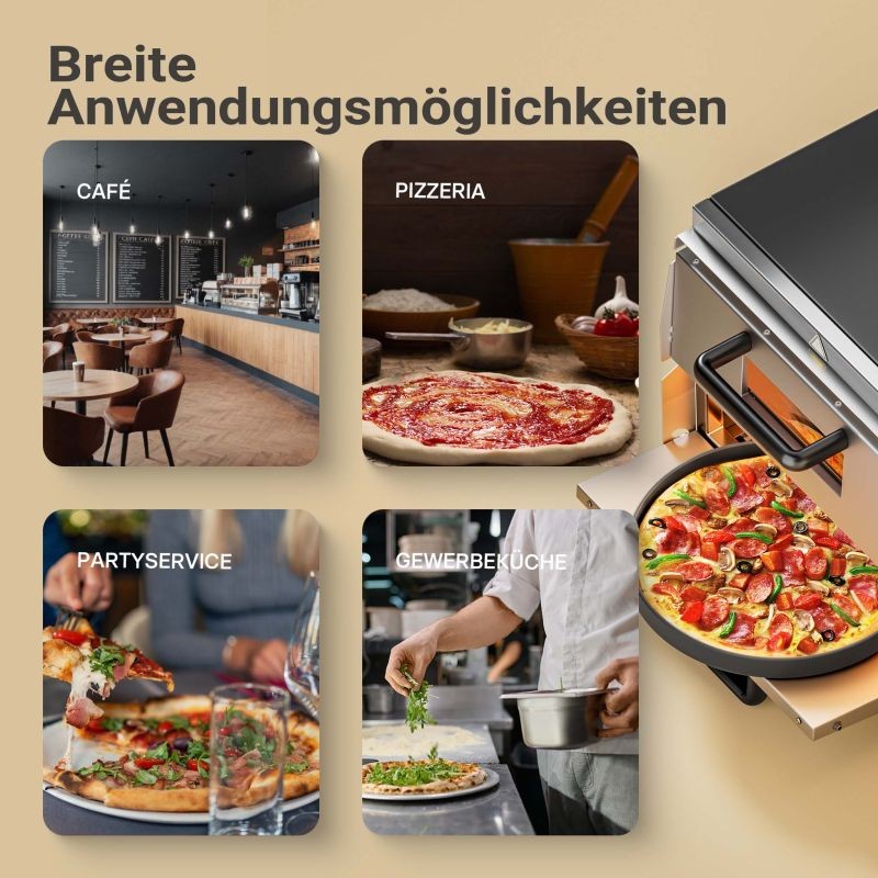 Sähköinen pizzauuni 3000 W, kaksitasoinen, kordierittikivellä, ruostumaton teräs