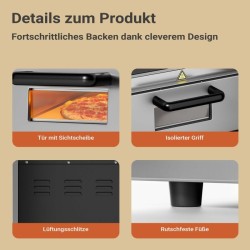 Sähköinen pizzauuni 3000 W, kaksitasoinen, kordierittikivellä, ruostumaton teräs