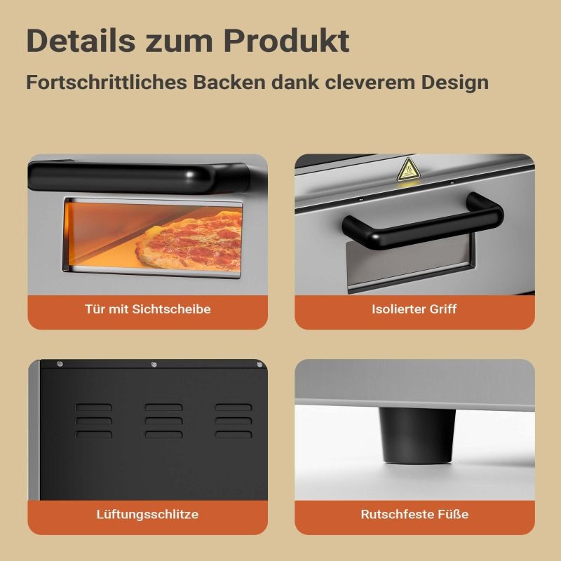 Sähköinen pizzauuni 3000 W, kaksitasoinen, kordierittikivellä, ruostumaton teräs