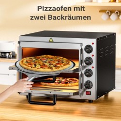Sähköinen pizzauuni 3000 W, kaksitasoinen, kordierittikivellä, ruostumaton teräs