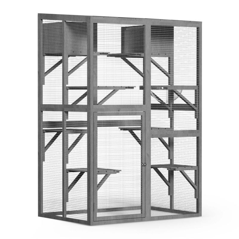Kissojen ulkohäkki, kuusipuu, PVC-pinnoite, 116 x 82 x 175,7 cm, harmaa