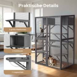 Kissojen ulkohäkki, kuusipuu, PVC-pinnoite, 116 x 82 x 175,7 cm, harmaa
