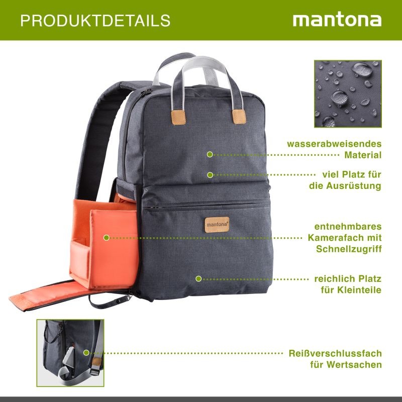 Mantona Urban Companion kamerareppu, antrasiitti, nahkayksityiskohdat, tietokoneen lokero