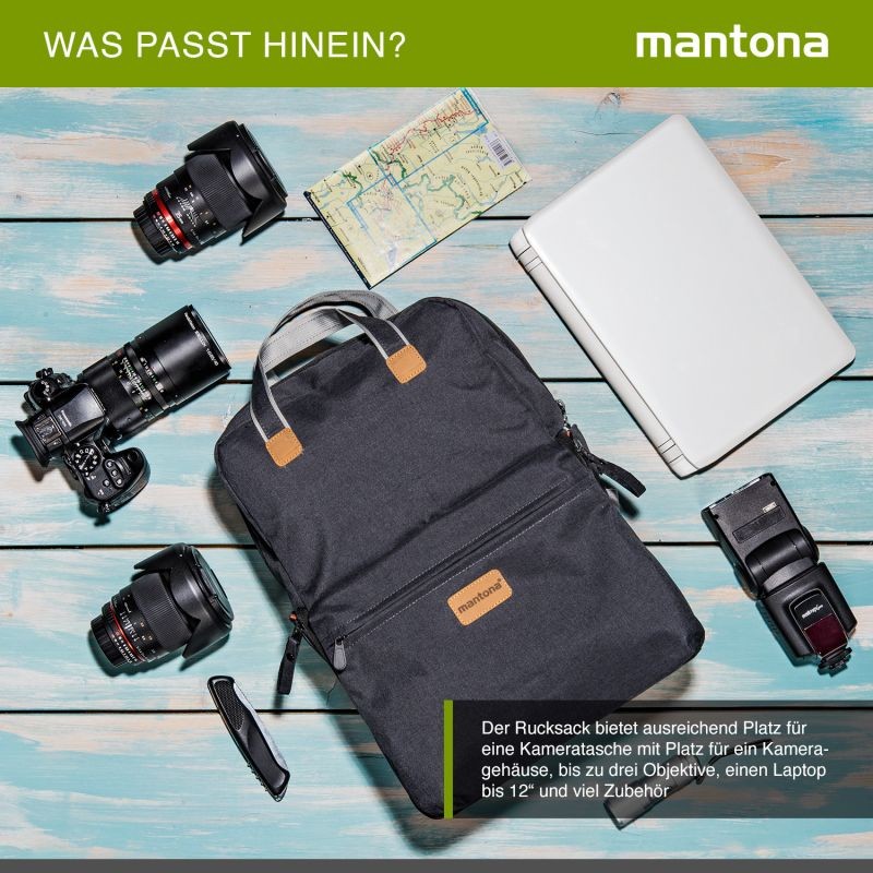 Mantona Urban Companion kamerareppu, antrasiitti, nahkayksityiskohdat, tietokoneen lokero