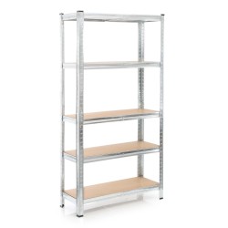 Raskashyllykkö 90x40x180 cm 5 hyllytasoa sinkitty teräs ja MDF 875 kg hopea