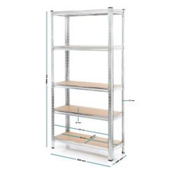Raskashyllykkö 90x40x180 cm, 5 hyllytasoa, sinkitty teräs ja MDF, 875 kg, hopea