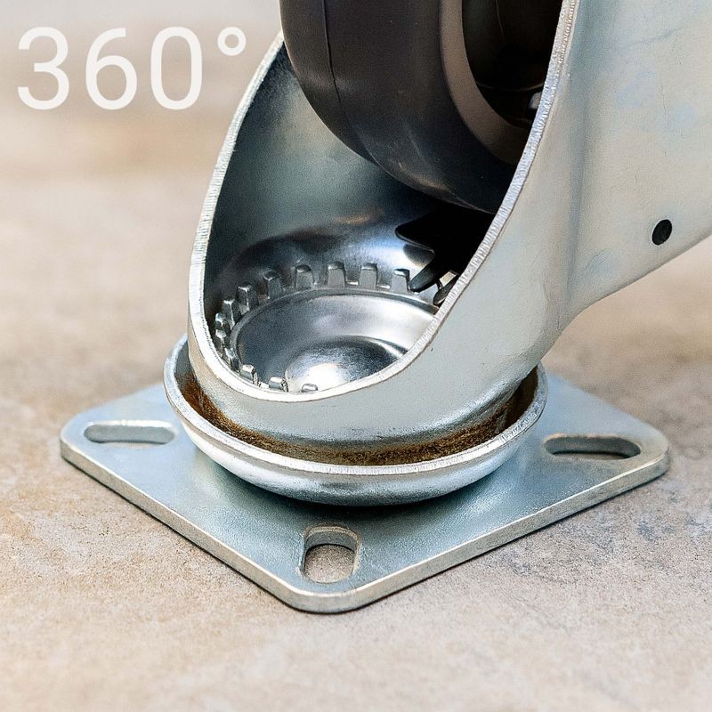 Kääntyvät kuljetuspyörät 4 kpl, Ø100 mm, 80 kg/pyörä, kokojarrulliset, kiinnityslevyllä, musta