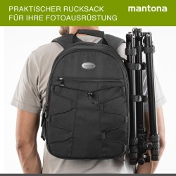 Mantona Azurit kamerareppu, musta, DSLR- ja peilittömille kameroille, jopa 5 objektiivia, jalustakiinnike