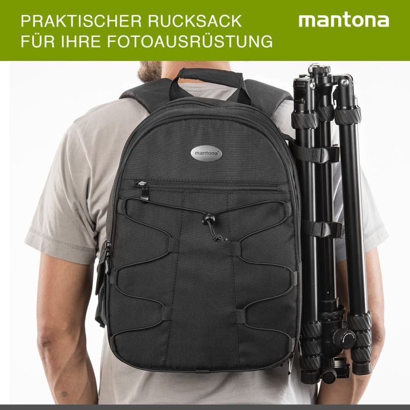 Mantona Azurit kamerareppu, musta, DSLR- ja peilittömille kameroille, jopa 5 objektiivia, jalustakiinnike