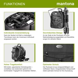 Mantona Azurit kamerareppu, musta, DSLR- ja peilittömille kameroille, jopa 5 objektiivia, jalustakiinnike