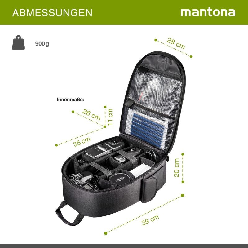 Mantona Azurit kamerareppu, musta, DSLR- ja peilittömille kameroille, jopa 5 objektiivia, jalustakiinnike