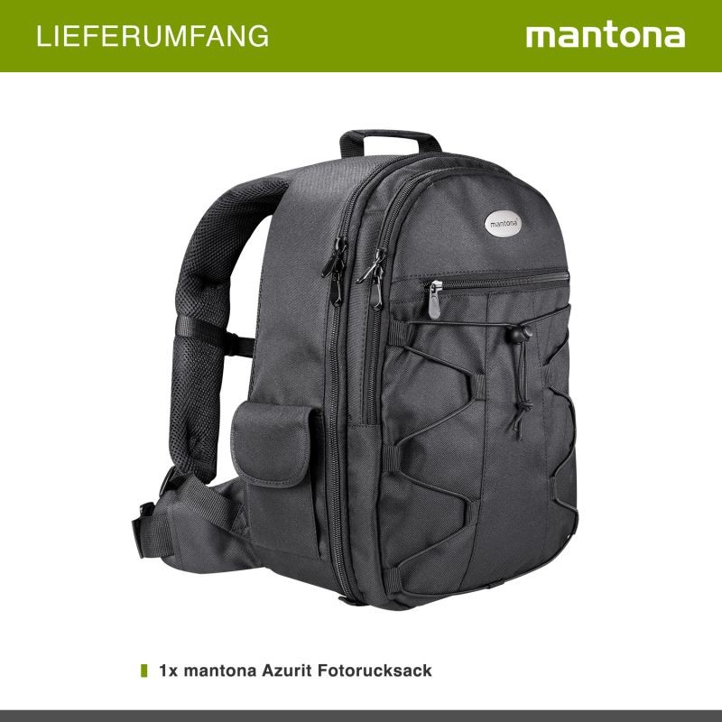 Mantona Azurit kamerareppu, musta, DSLR- ja peilittömille kameroille, jopa 5 objektiivia, jalustakiinnike