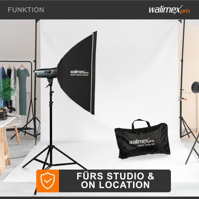 Walimex pro Basic Softbox 60 x 90 cm, 360° kääntyvä, Bowens-adapteri, etu- ja sisädiffuusori, kuljetuslaukku