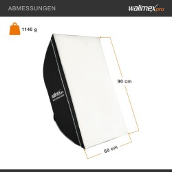 Walimex pro Basic Softbox 60 x 90 cm, 360° kääntyvä, Bowens-adapteri, etu- ja sisädiffuusori, kuljetuslaukku