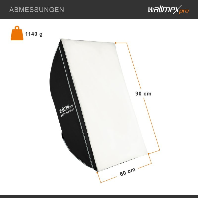 Walimex pro Basic Softbox 60 x 90 cm, 360° kääntyvä, Bowens-adapteri, etu- ja sisädiffuusori, kuljetuslaukku