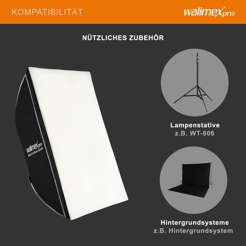 Walimex pro Basic Softbox 60 x 90 cm, 360° kääntyvä, Bowens-adapteri, etu- ja sisädiffuusori, kuljetuslaukku