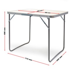Kokoontaitettava retkipöytä 80x60 cm, valkoinen MDF ja alumiinirunko