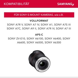 Samyang AF 18mm F2 8 FE laajakulmaobjektiivi Sony E mount Täyskenno ja APS C
