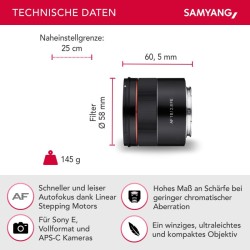 Samyang AF 18mm F2.8 FE laajakulmaobjektiivi Sony E-mount (Täyskenno ja APS-C)