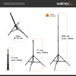 Walimex pro studiopaketti, 2x LED-softbox 45 W Bi-Color, 4x jalusta ja taustajärjestelmä 2,85 x 6 m