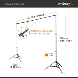 Walimex pro studiopaketti, 2x LED-softbox 45 W Bi-Color, 4x jalusta ja taustajärjestelmä 2,85 x 6 m