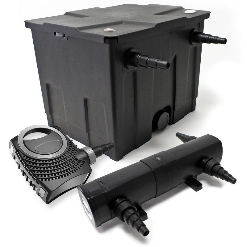 Lampisuodatinsetti: CBF-350 suodatin 12000 l, NEO-10000 SuperECO pumppu 10000 l/h, CUV-218 UVC-puhdistin 18 W