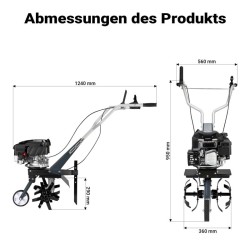 Bensiinikäyttöinen puutarhajyrsin, 36 cm työleveys, 144 ccm moottori, 4 terää