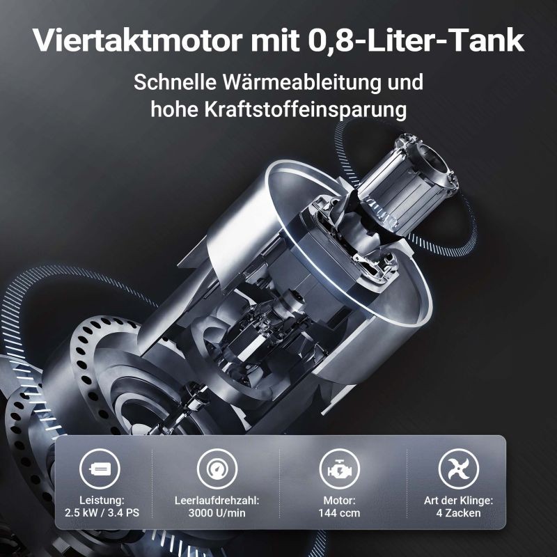 Bensiinikäyttöinen puutarhajyrsin, 36 cm työleveys, 144 ccm moottori, 4 terää