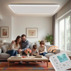 Katto-infrapunalämmitin LED-valaistuksella ja termostaatilla, 708 W, 108 x 63 x 3,5 cm, valkoinen
