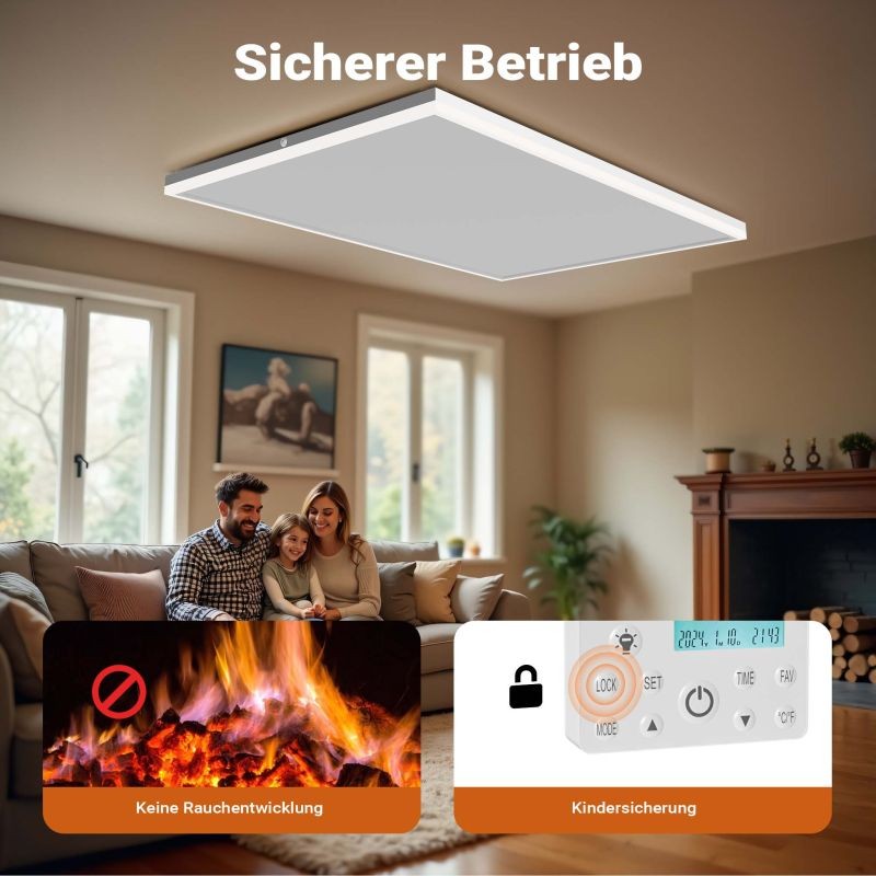 Katto-infrapunalämmitin LED-valaistuksella ja termostaatilla, 708 W, 108 x 63 x 3,5 cm, valkoinen