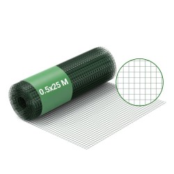 PVC-pinnoitettu teräsverkko vihreä 50 cm x 25 m, 0,9 mm, 12x12 mm