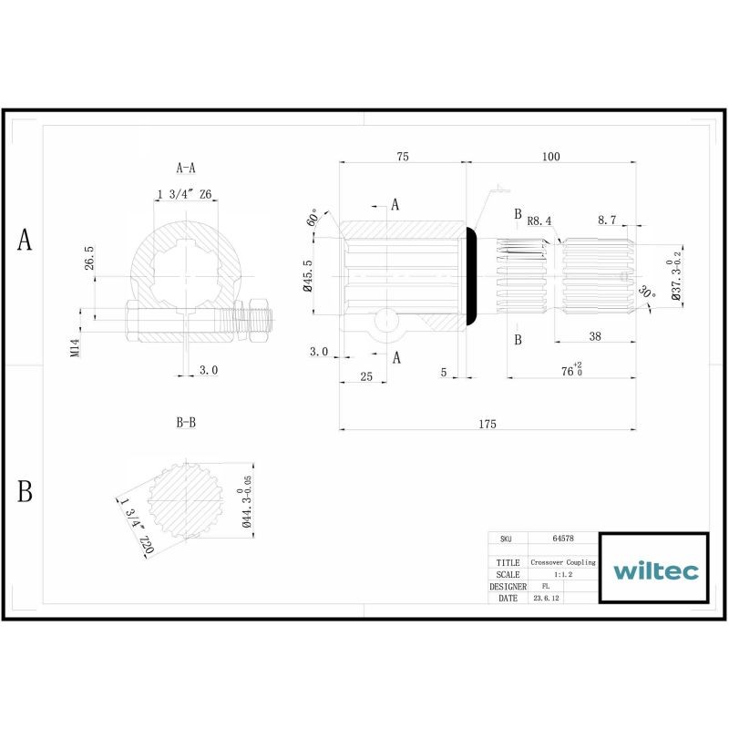 Voimanottoakselin adapteriholkki 175 mm, 6 uraa - 20 hammasta, AISI 1045 -teräs