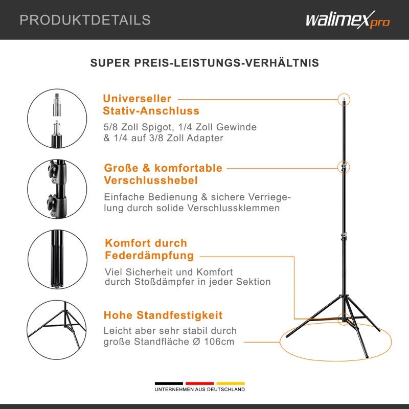 Walimex pro FT-8051 valojalka 260 cm, jousivaimennus, adapteri ja kuljetuslaukku