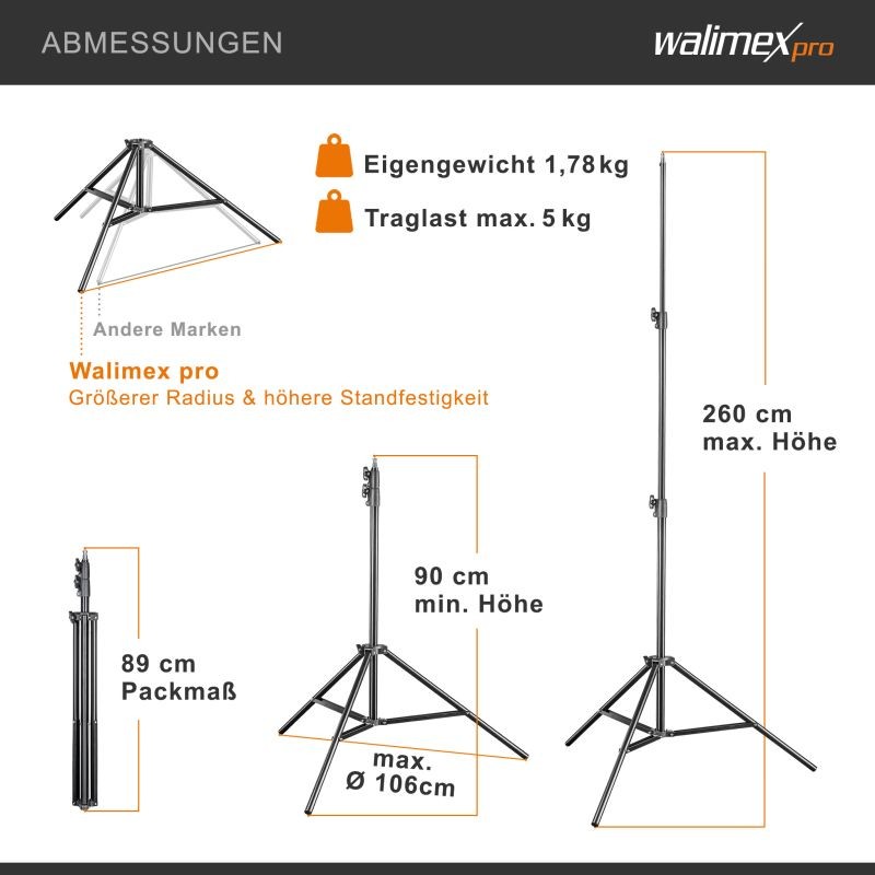 Walimex pro FT-8051 valojalka 260 cm, jousivaimennus, adapteri ja kuljetuslaukku