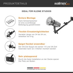 Walimex pro kattostatiivi 34-54 cm, alumiini, kantavuus 6 kg